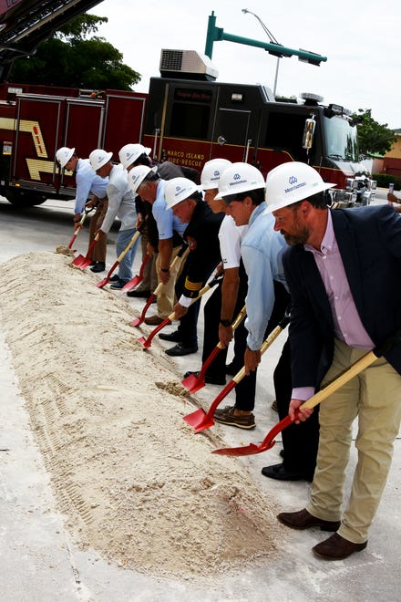 City Councilors and dignitaries break ground for the new structure. The city broke ground on their new fire station Tuesday morning, inside the old station which will be razed to make room for it.