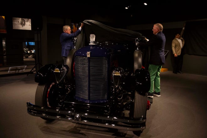 Miles Collier, the founder of the Revs Institute, and Thomas duPont unveil a 1929 Du Pont Model G Four Passenger Speedster, Wednesday, April 6, 2022, at the Revs Institute in Naples, Fla.

There are three of these cars in existence.