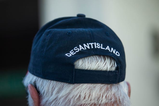 Larry Dyer, North Palm Beach, wears a cap reading "DeSantisland" during an event for Senator Marco Rubio's re-election campaign held at the Sims House on Thursday, October 27, 2022, in Jupiter, FL.