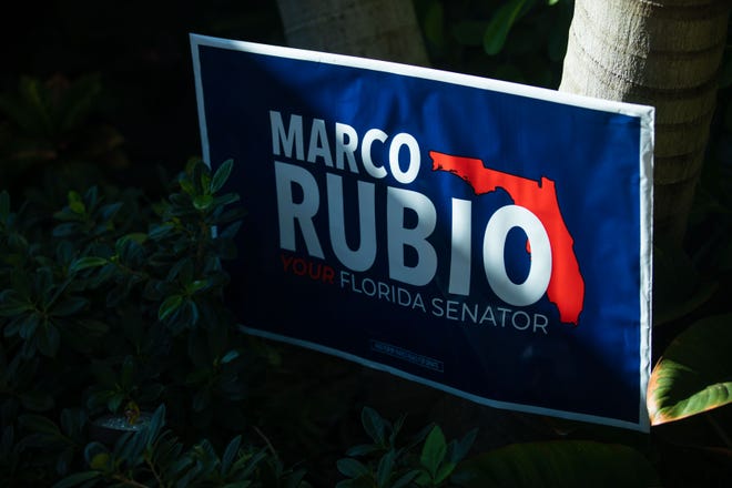 A campaign sign for Senator Marco Rubio is seen during a campaign event for his re-election held at the Sims House on Thursday, October 27, 2022, in Jupiter, FL.