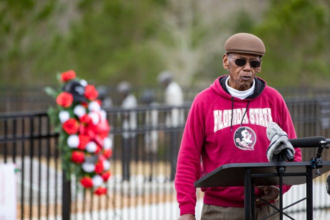 Cecil Gardner, who attended the Dozier School for boys in 1960, speaks at a dedication ceremony that was held for the Dozier School for Boys Memorial in Marianna, Florida on Friday, Jan. 13, 2023.